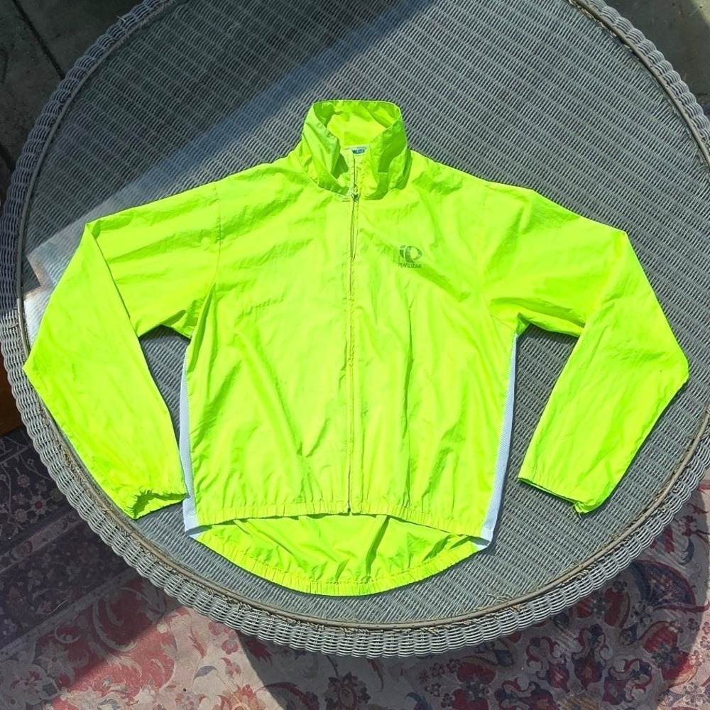 Pearl Izumi Cycling Jacket Neon Yellow Hi-Vis Zip Windbreaker Men see mez XL